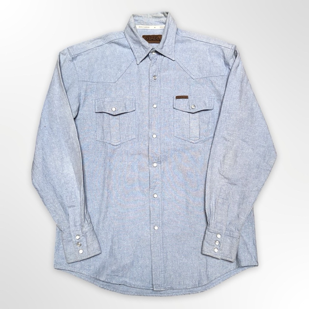 Ridge Rider Western Shirt Men's LT Light Blue Snap Front Long Sleeve Cotton
